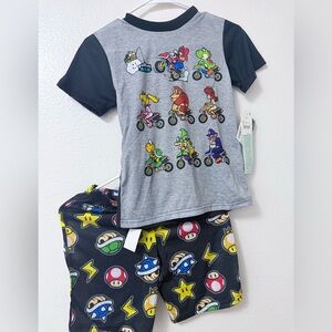 Gray and Black Graphic T-Shirt and Shorts Set